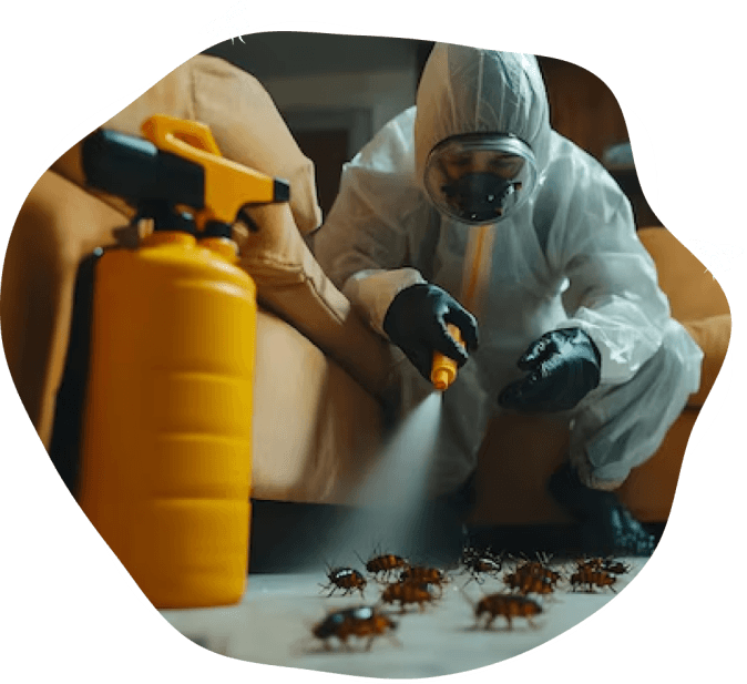 Technicien qui pulvérise une solution professionnelle sur des blattes